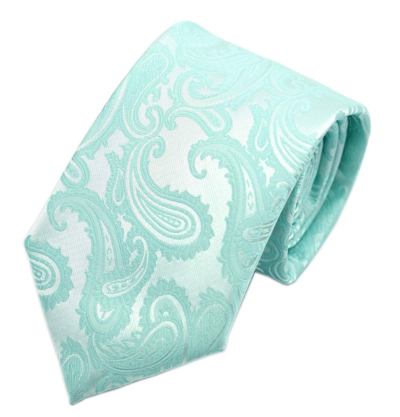 Elfeves Men's Classic Mint Green Silver Silk Ties Jacquard Dress Summer Wedding Neckties - Image 1